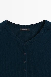 Cotton silk blend knit cardigan