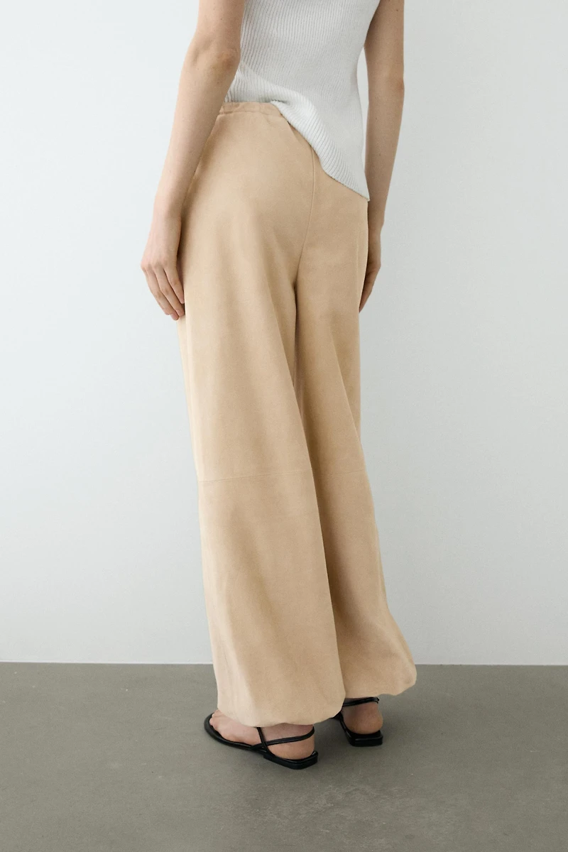 Suede leather sarouel trousers