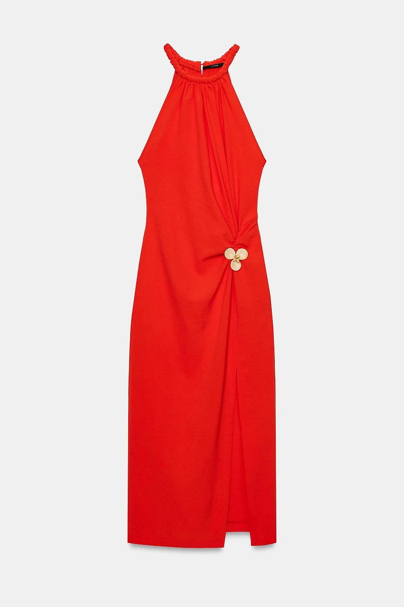 HALTER MIDI DRESS WITH TRIM