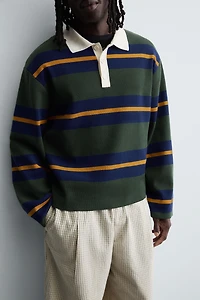 STRIPED KNIT POLO SHIRT WITH CONTRAST COLLAR