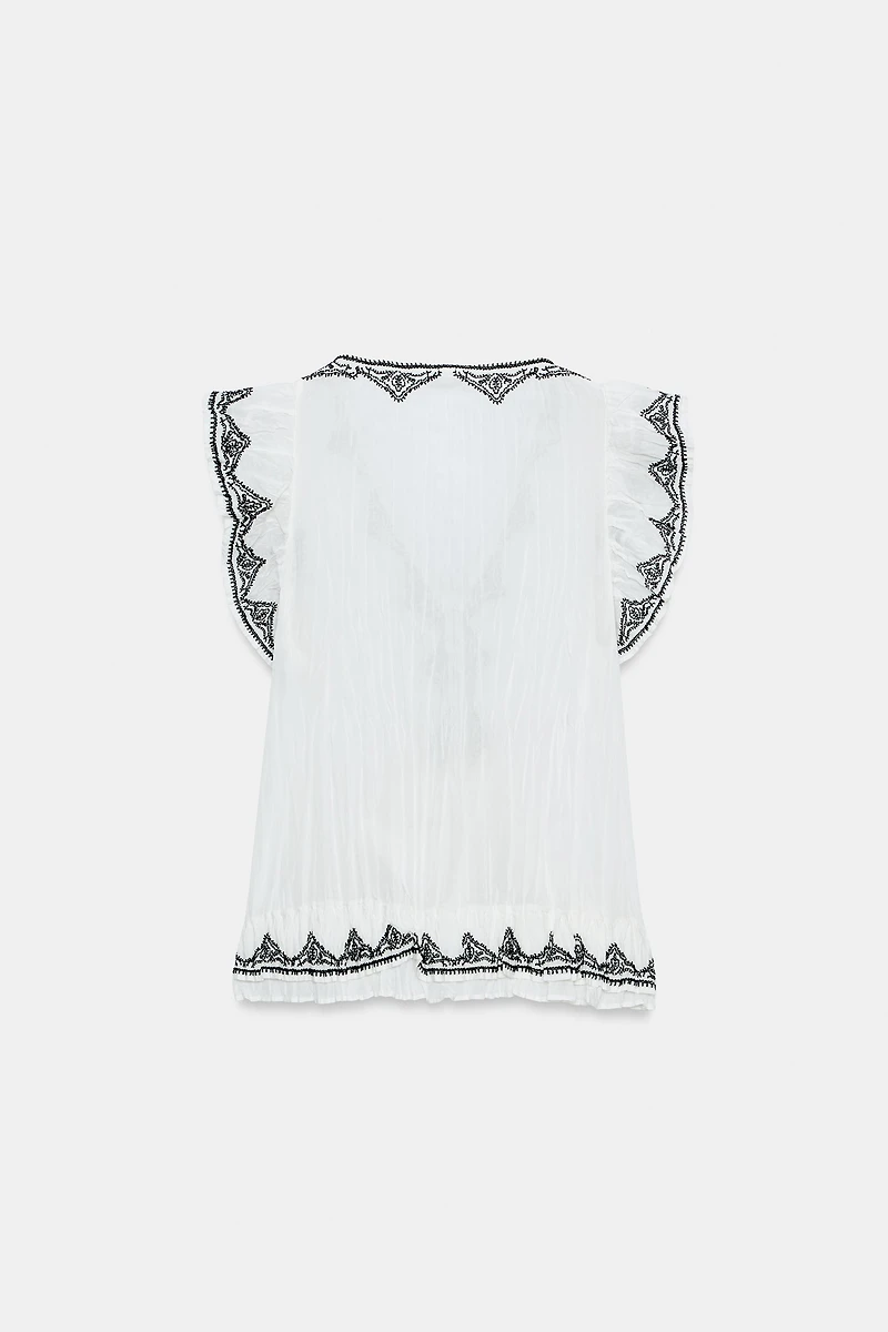 ZW COLLECTION CONTRAST EMBROIDERED TOP