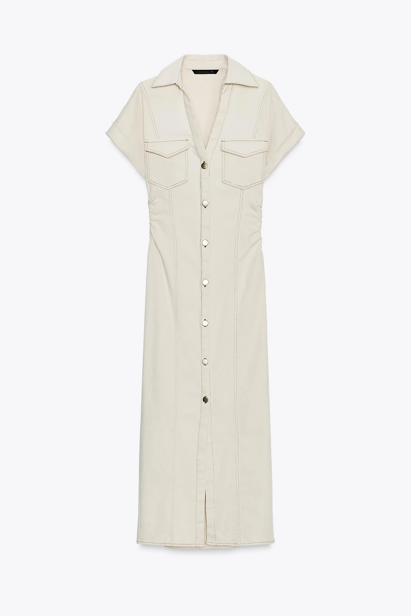 RUCHED WAIST MIDI DRESS