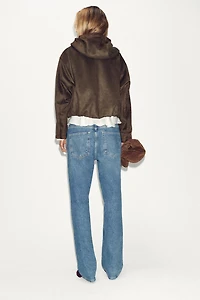 FAUX SUEDE HOODED BOMBER JACKET