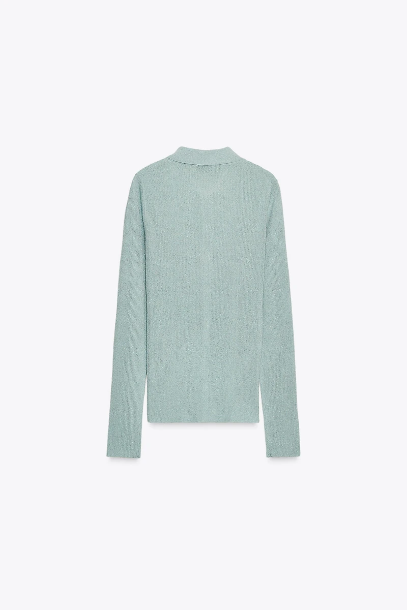 METALLIC THREAD KNIT POLO TOP