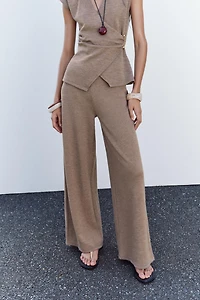 TEXTURED WIDE LEG PANTS