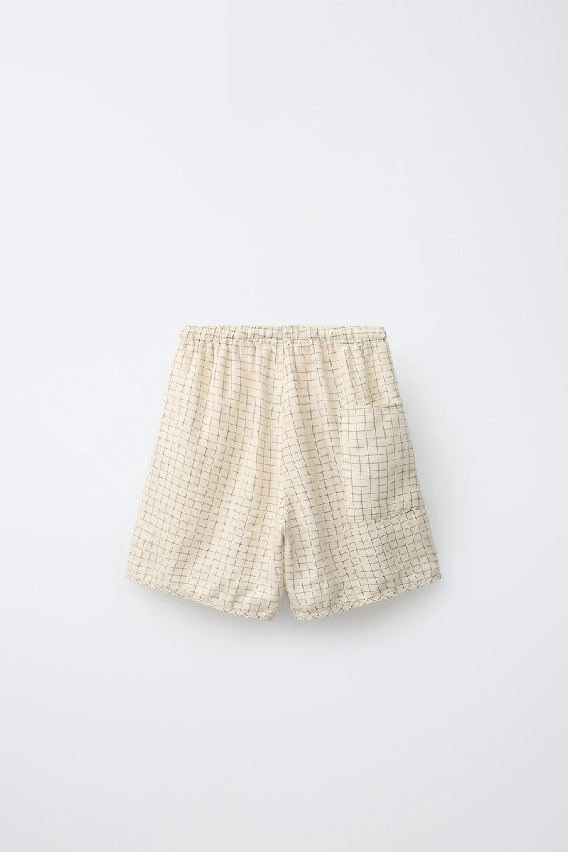 100% LINEN PLAID SHORTS