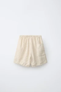 100% LINEN PLAID SHORTS