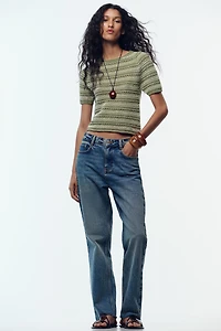 STRIPED TEXTURED KNIT SHORT SLEEVE TOP