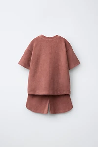TOWEL EFFECT T-SHIRT AND BERMUDA SET