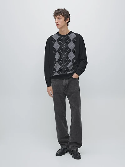 100% wool Argyle knit sweater