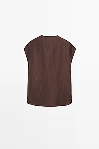 Fluid linen blend crossover kimono