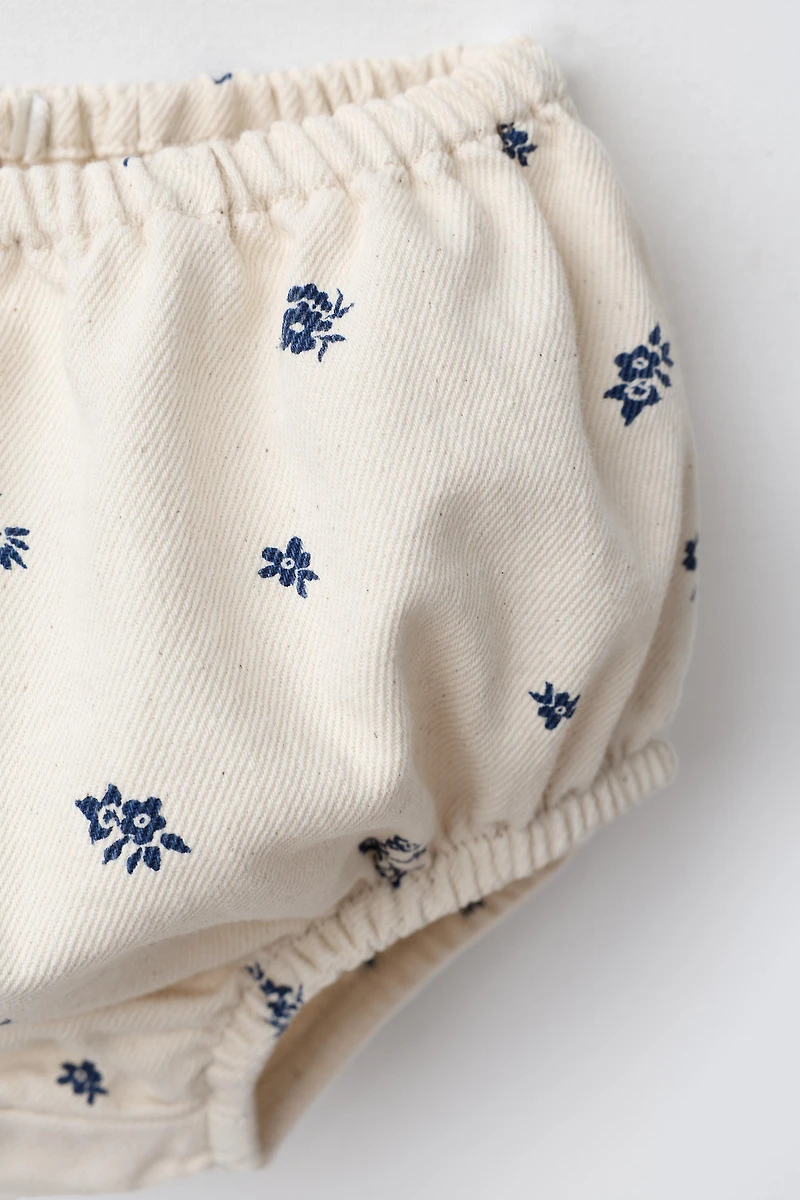 FLORAL TWILL OVERALL DRESS AND PANTIES