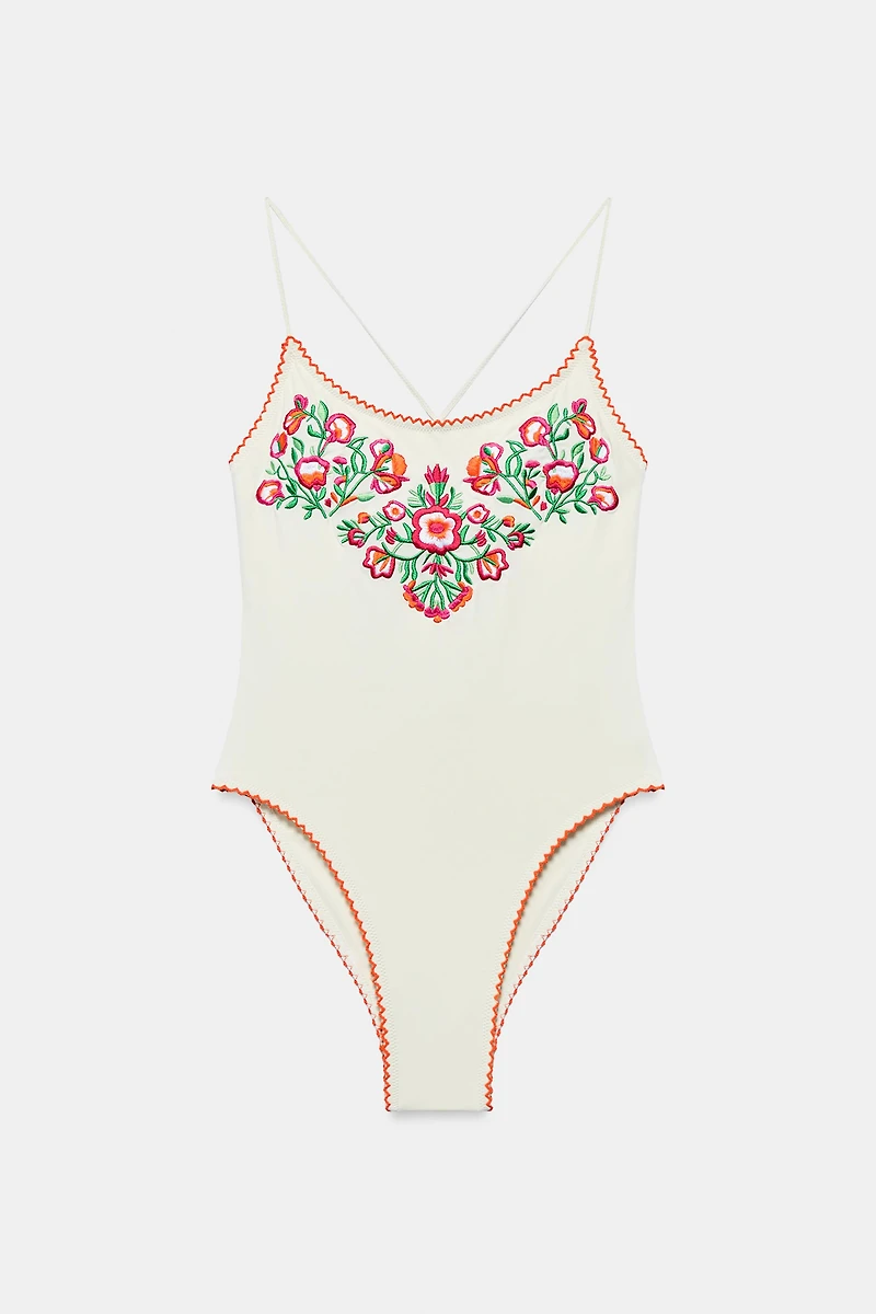 EMBROIDERED FLORAL SWIMSUIT