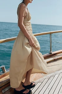 RUCHED SATIN MIDI DRESS