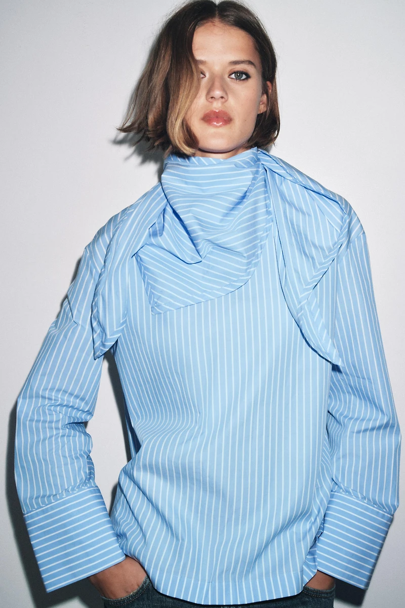 ZW COLLECTION STRIPED MULTI-POSITION SCARF SHIRT