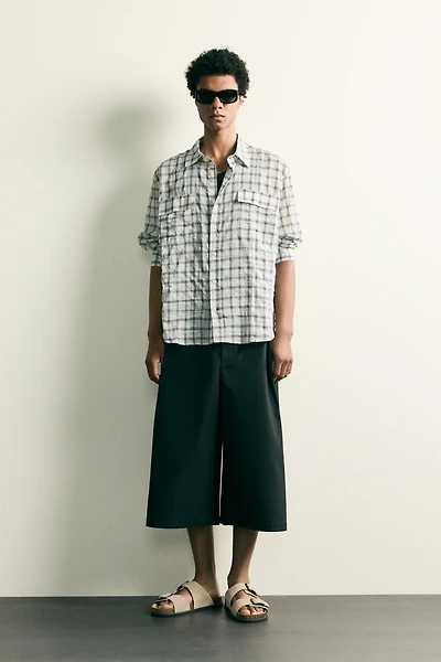 TEXTURED PLAID RELAXED FIT SHIRT