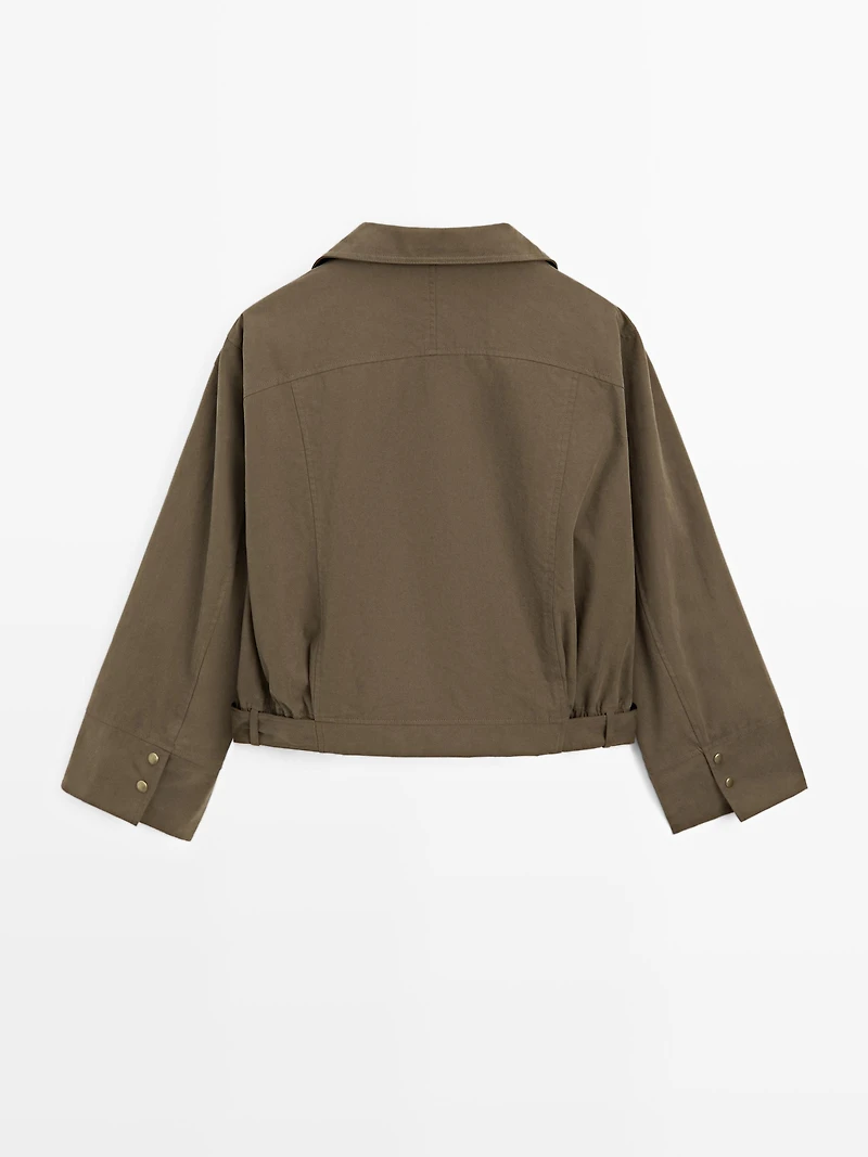 Veste avec ceinture en coton mélangé