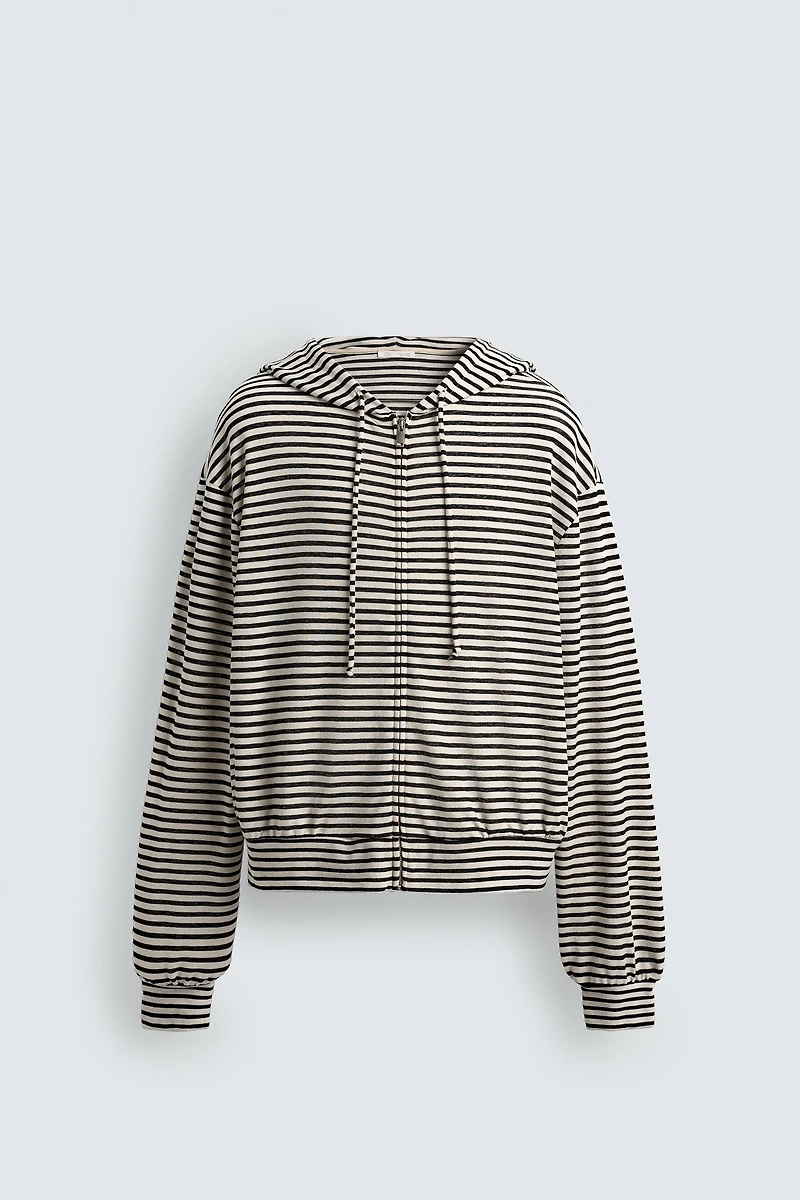 SWEAT JACQUARD RAYURES ZIP CAPUCHE