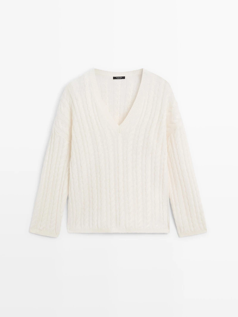 Cable-knit V-neck sweater