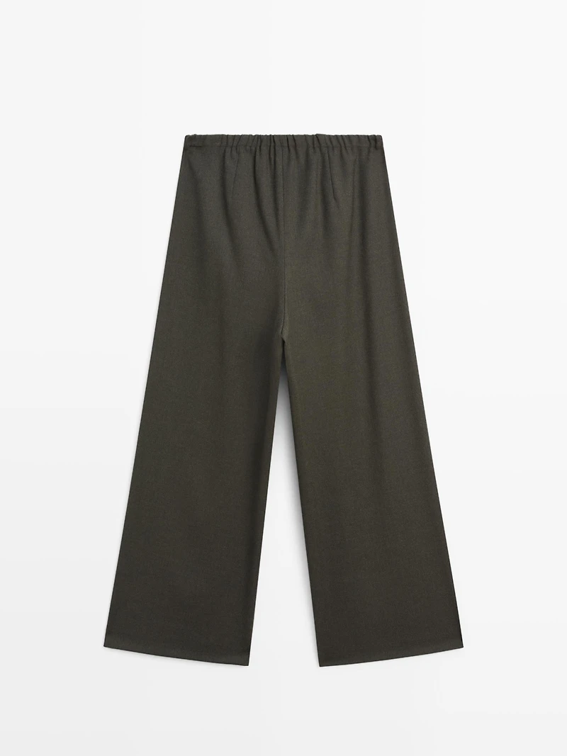 Wide-leg trousers with darts and elasticated waistband