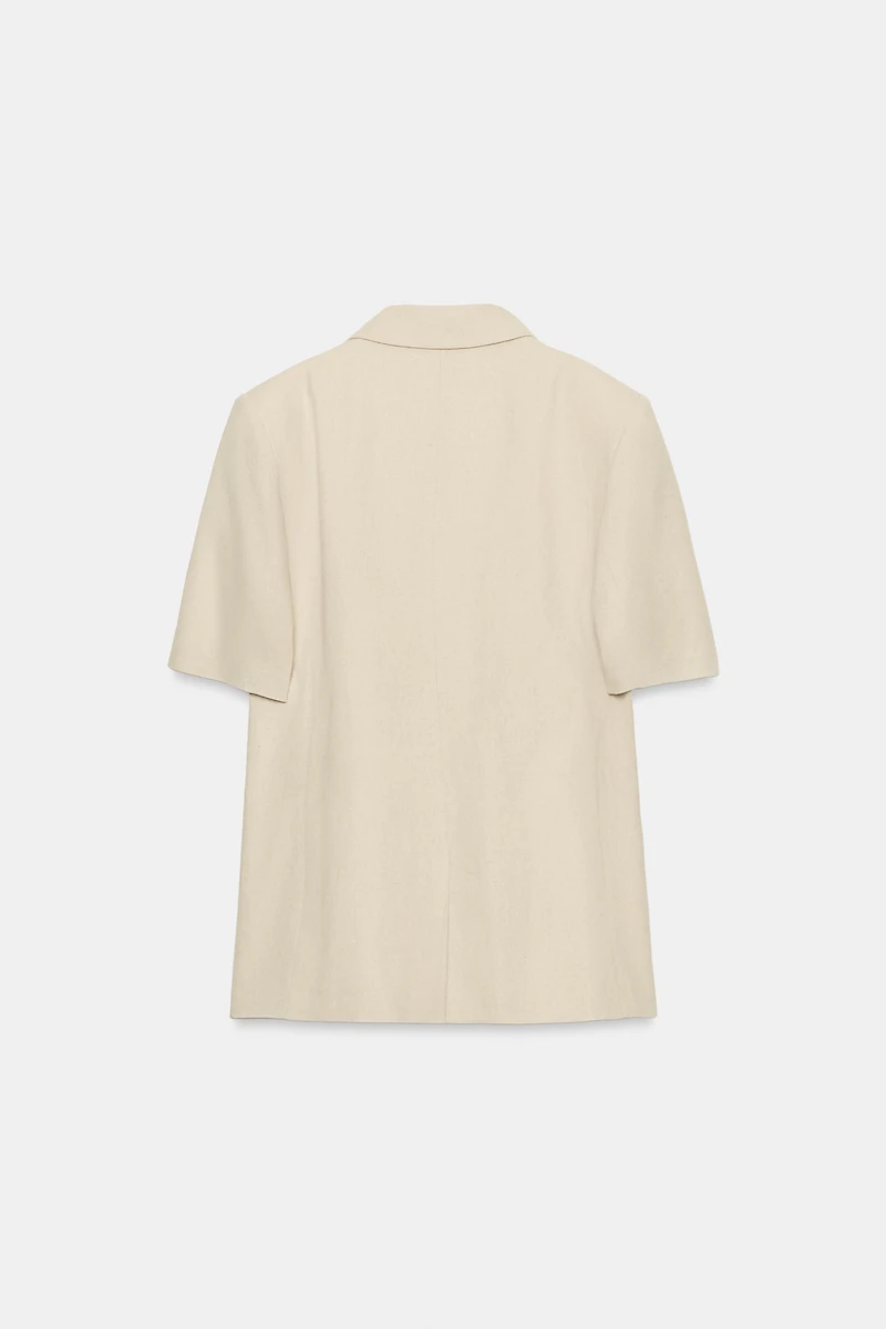SHORT SLEEVE LINEN BLEND DOUBLE BREASTED BLAZER