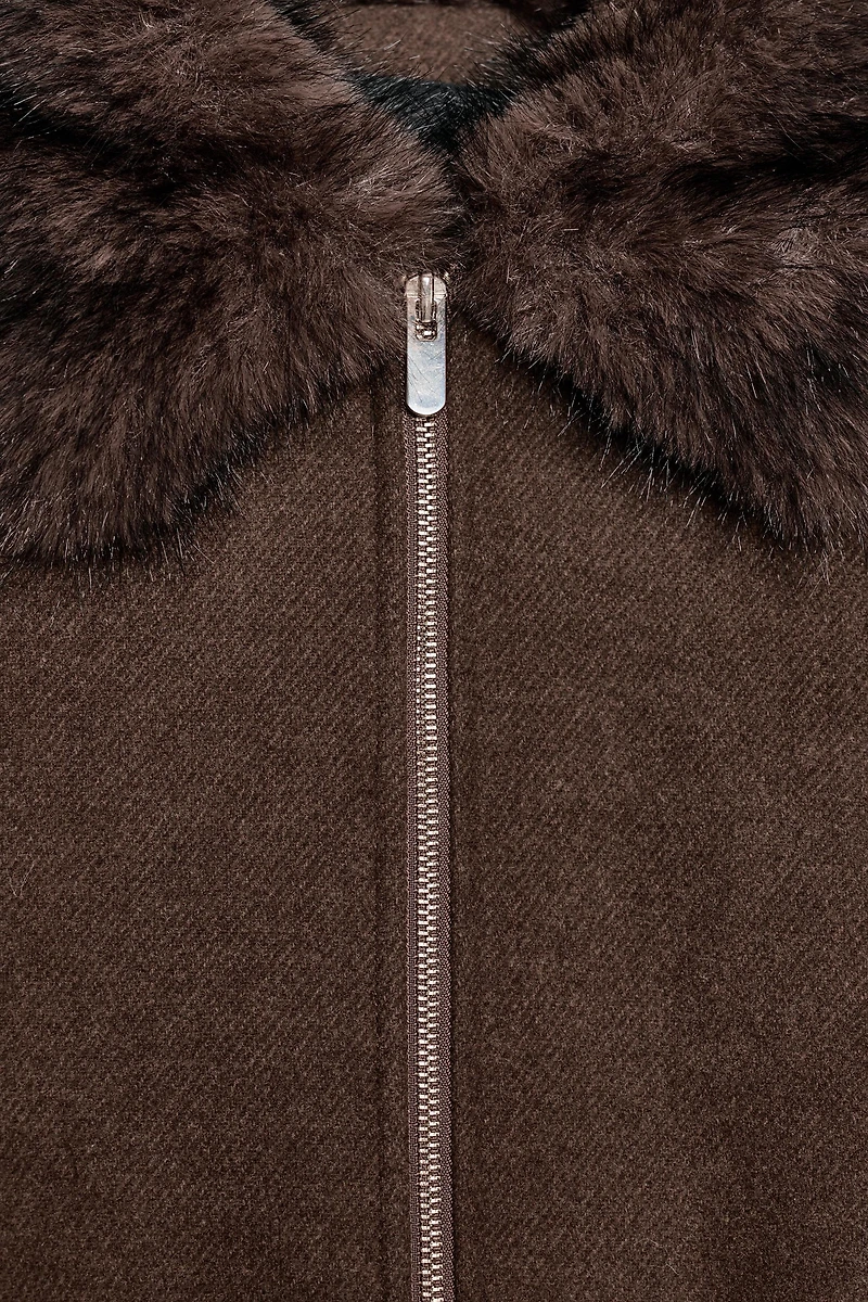 SOFT FAUX FUR COLLAR BOMBER JACKET