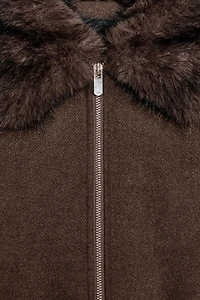 SOFT FAUX FUR COLLAR BOMBER JACKET