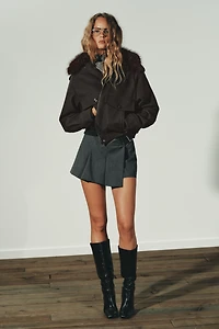 DETACHABLE COLLAR FAUX SUEDE JACKET