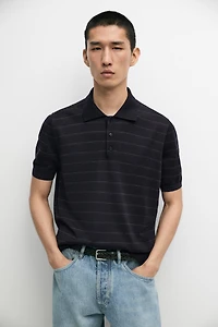 Striped short sleeve knit polo sweater