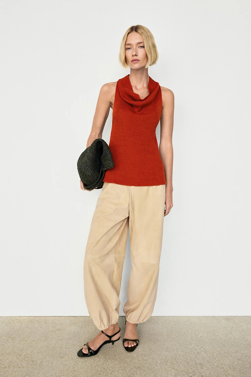 Cotton top with cowl neckline