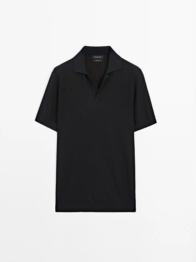 Short sleeve jacquard knit polo shirt
