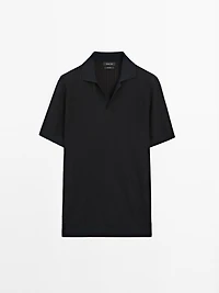 Short sleeve jacquard knit polo shirt
