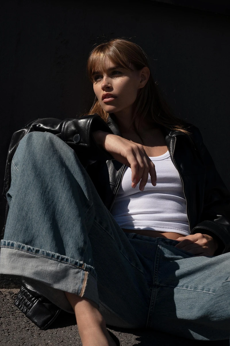 TRF MID-RISE BAGGY FOLDED JEANS