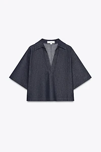 TRF DENIM POLO COLLAR SHIRT