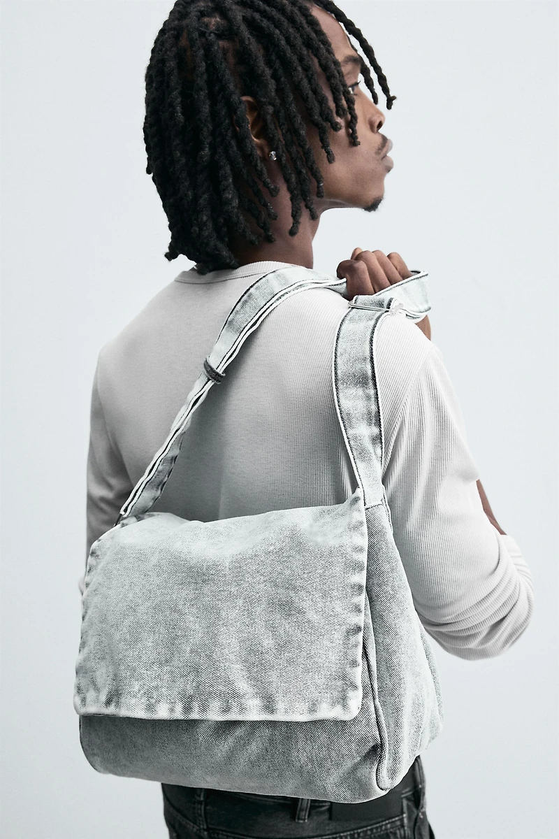 WASHED-EFFECT DENIM CROSSBODY BAG