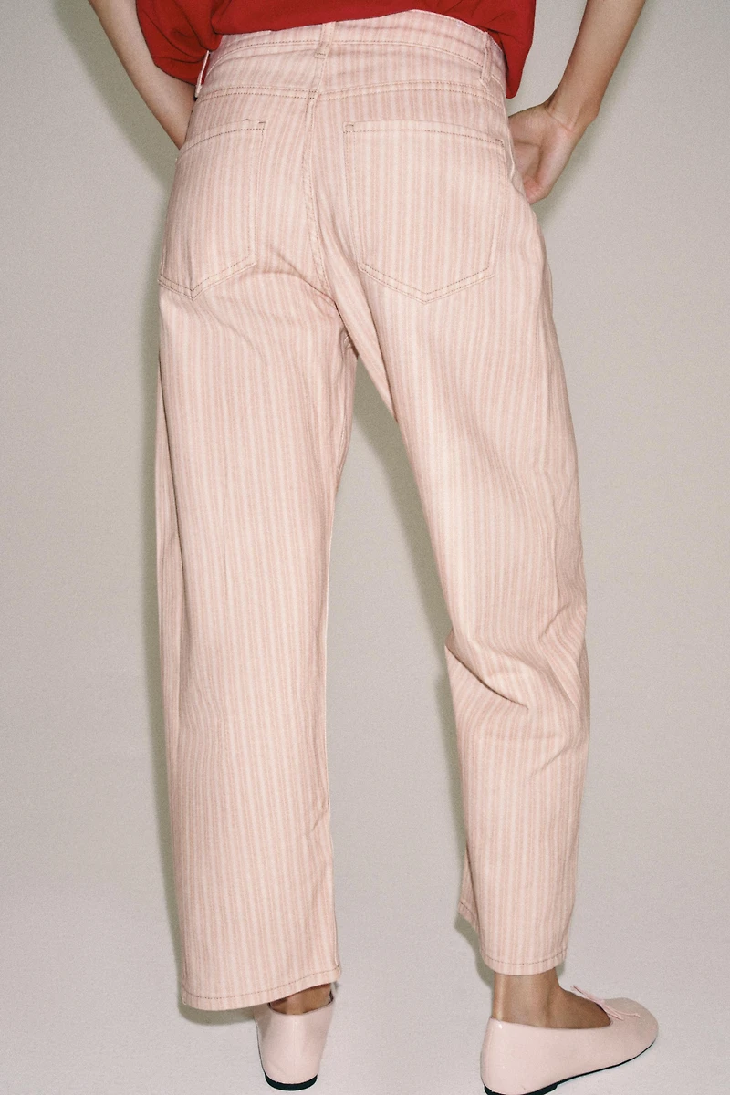 ZW COLLECTION MID-RISE STRIPED RELAXED STRAIGHT ANKLE JEANS