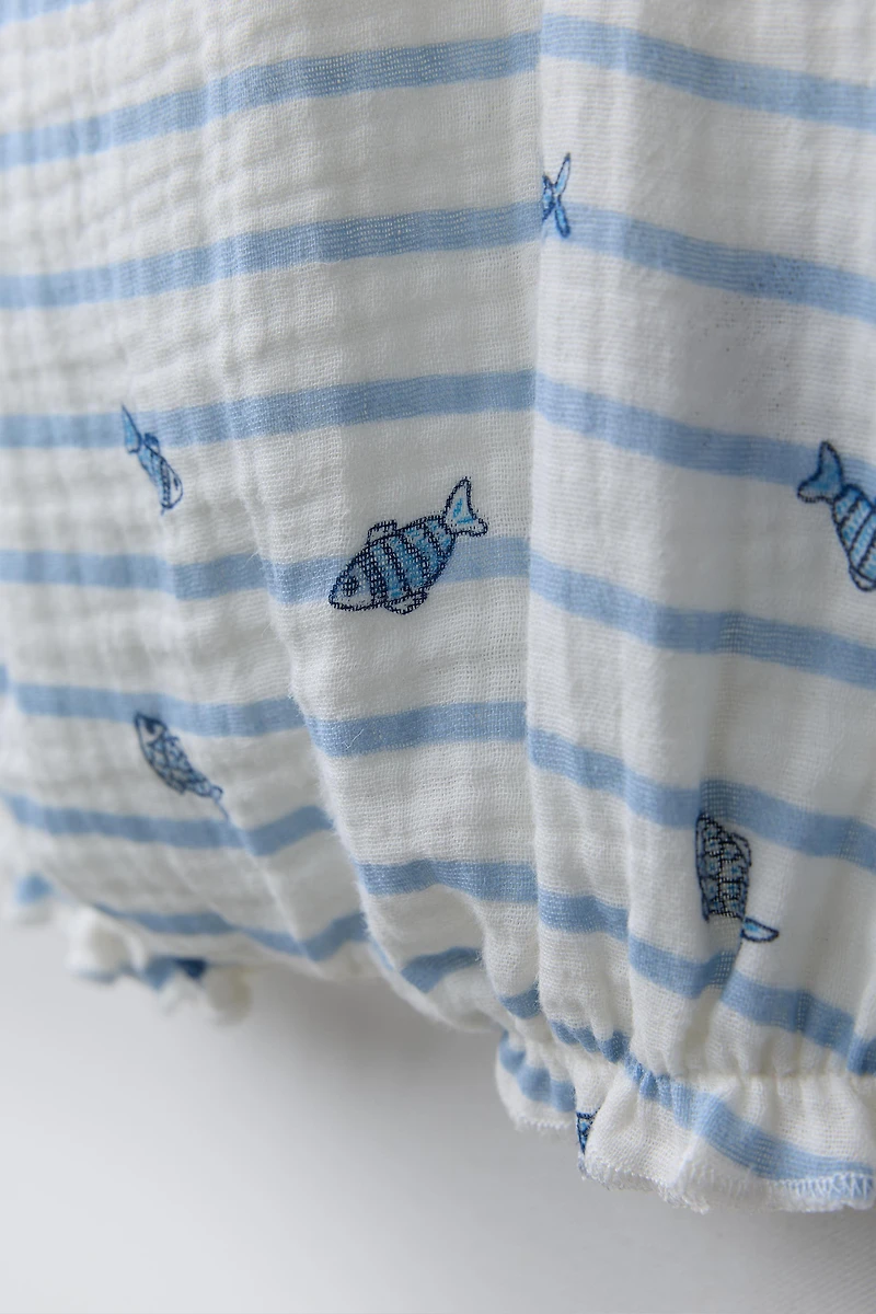 STRIPED AND FISH PRINT ROMPER