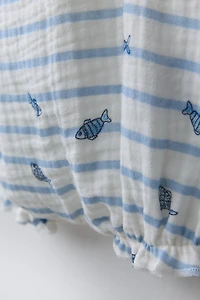 STRIPED AND FISH PRINT ROMPER