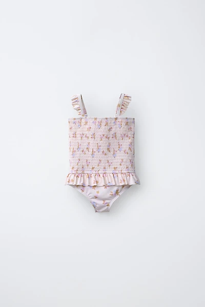 1-6 YEARS/ FLORAL PRINT SMOCKED SWIMSUIT