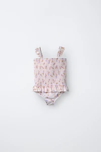 1-6 YEARS/ FLORAL PRINT SMOCKED SWIMSUIT