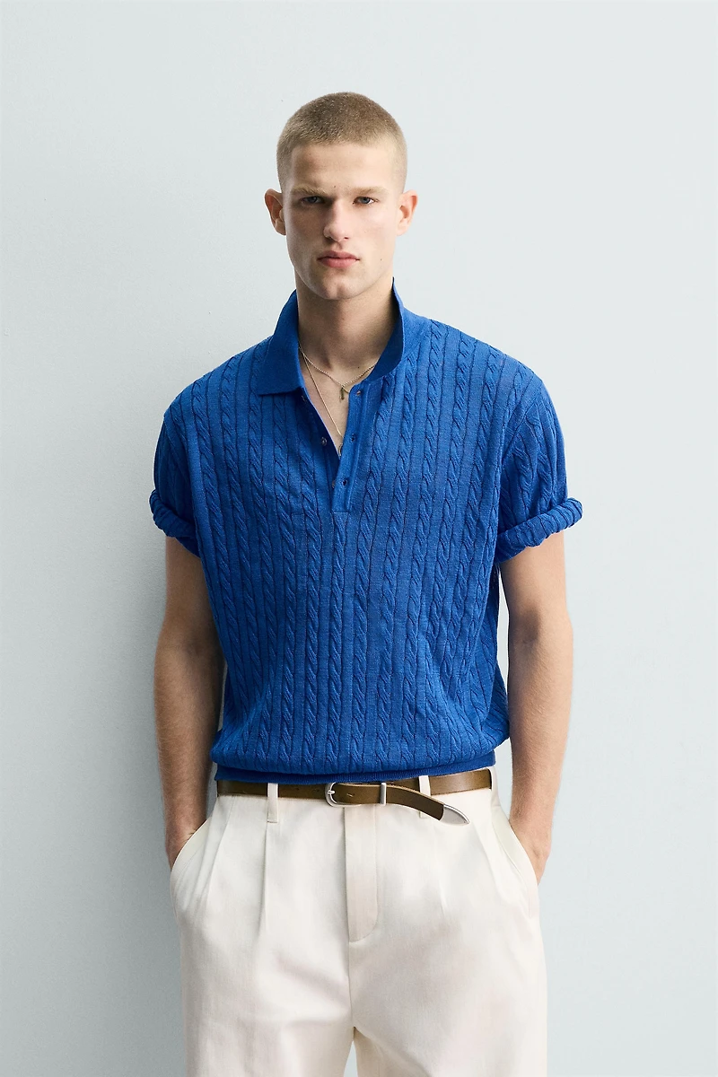 POLO EN MAILLE STRUCTURÉE À TRESSES