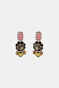 STONE FLOWER HEART EARRINGS