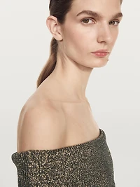 Off-the-shoulder knit sweater with metallic finish