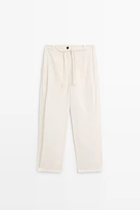 Cotton blend pants with tie detail