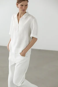 Short sleeve linen polo shirt