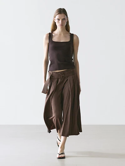 Pleated midi skort
