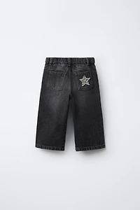 ANIMAL PRINT STAR PATCH WIDE LEG JEANS