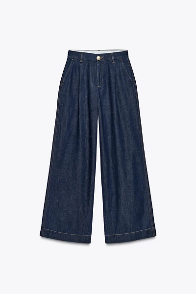 WIDE LEG FAUX DENIM PANTS