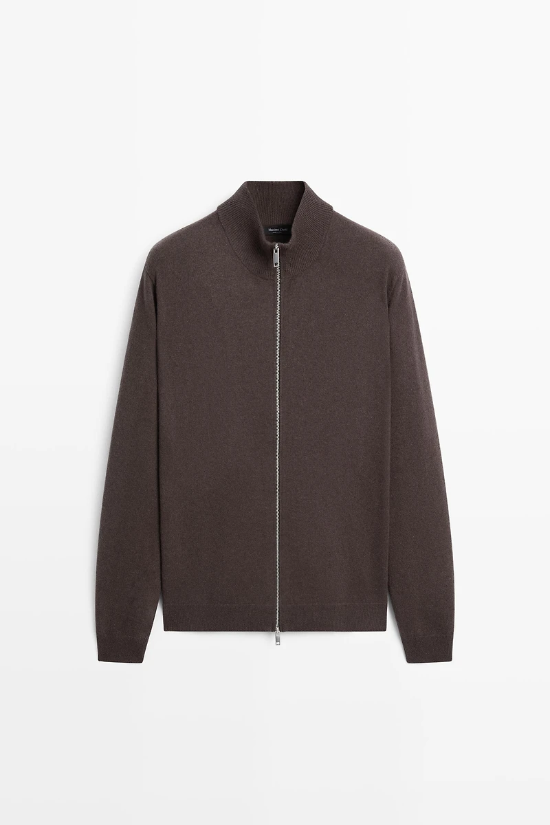 Wool blend zip-detail cardigan