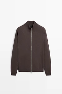 Wool blend zip-detail cardigan